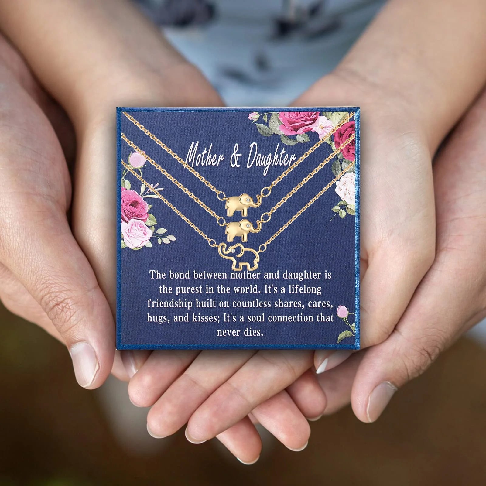 18K Gold Plated Elephant Mother Daughter Necklace Matching Jewelry Set for Women Mom Mommy Grandma Granddaughter Pendant Chain Accessories Stuff Age Birthday Mother'S Day Jewelry Gifts