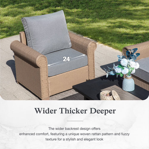 2 Pieces Wicker Patio Furniture Set Outdoor Conversation Set with Cushions, Gray