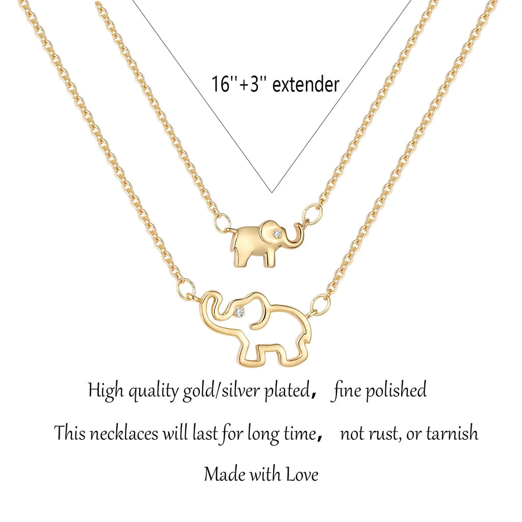 18K Gold Plated Elephant Mother Daughter Necklace Matching Jewelry Set for Women Mom Mommy Grandma Granddaughter Pendant Chain Accessories Stuff Age Birthday Mother'S Day Jewelry Gifts