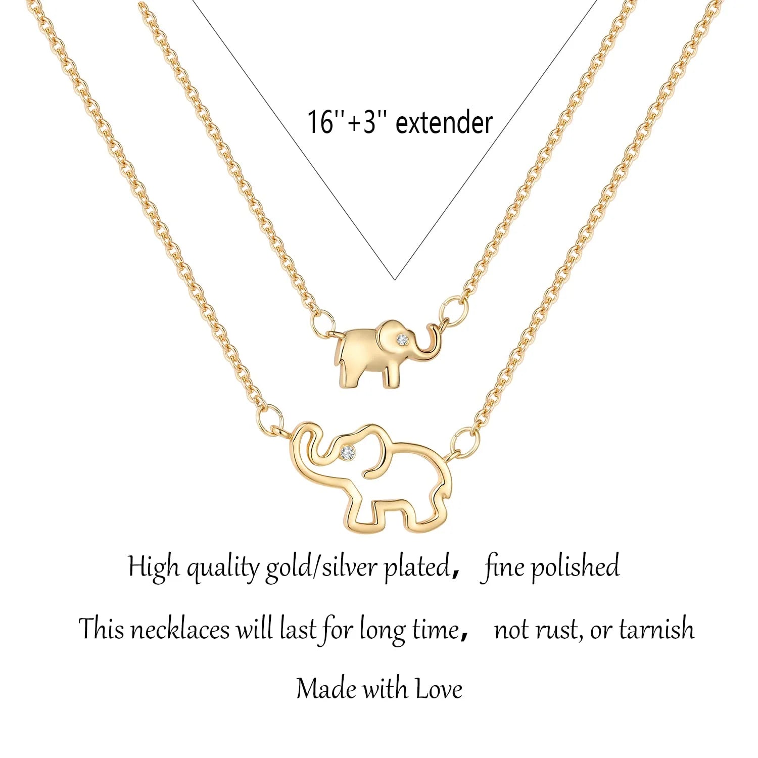 18K Gold Plated Elephant Mother Daughter Necklace Matching Jewelry Set for Women Mom Mommy Grandma Granddaughter Pendant Chain Accessories Stuff Age Birthday Mother'S Day Jewelry Gifts