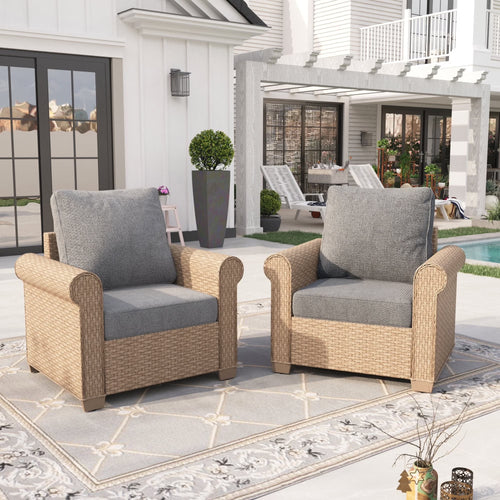 2 Pieces Wicker Patio Furniture Set Outdoor Conversation Set with Cushions, Gray